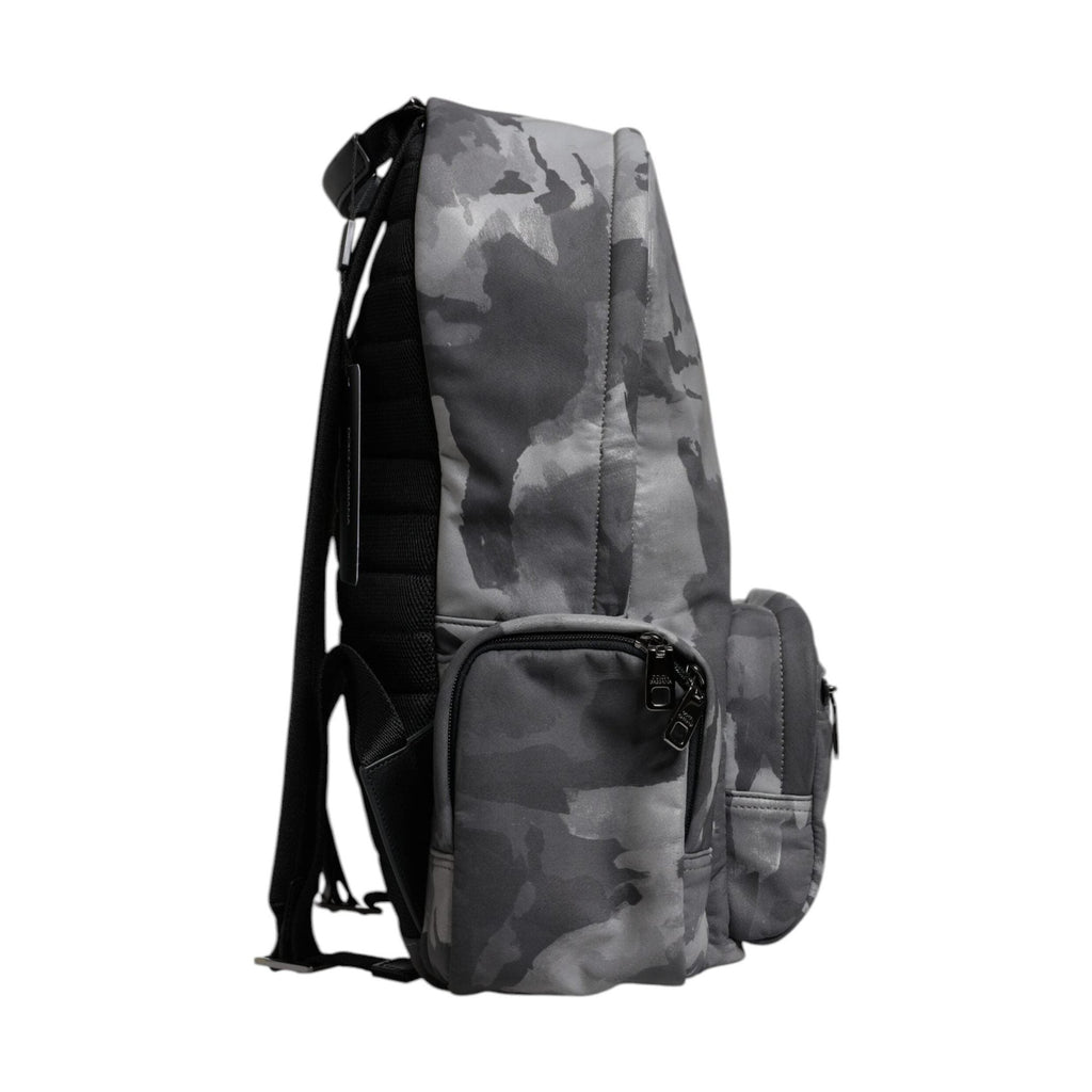Dolce & Gabbana Gray Cotton Camouflage Logo Plaque Backpack Bag