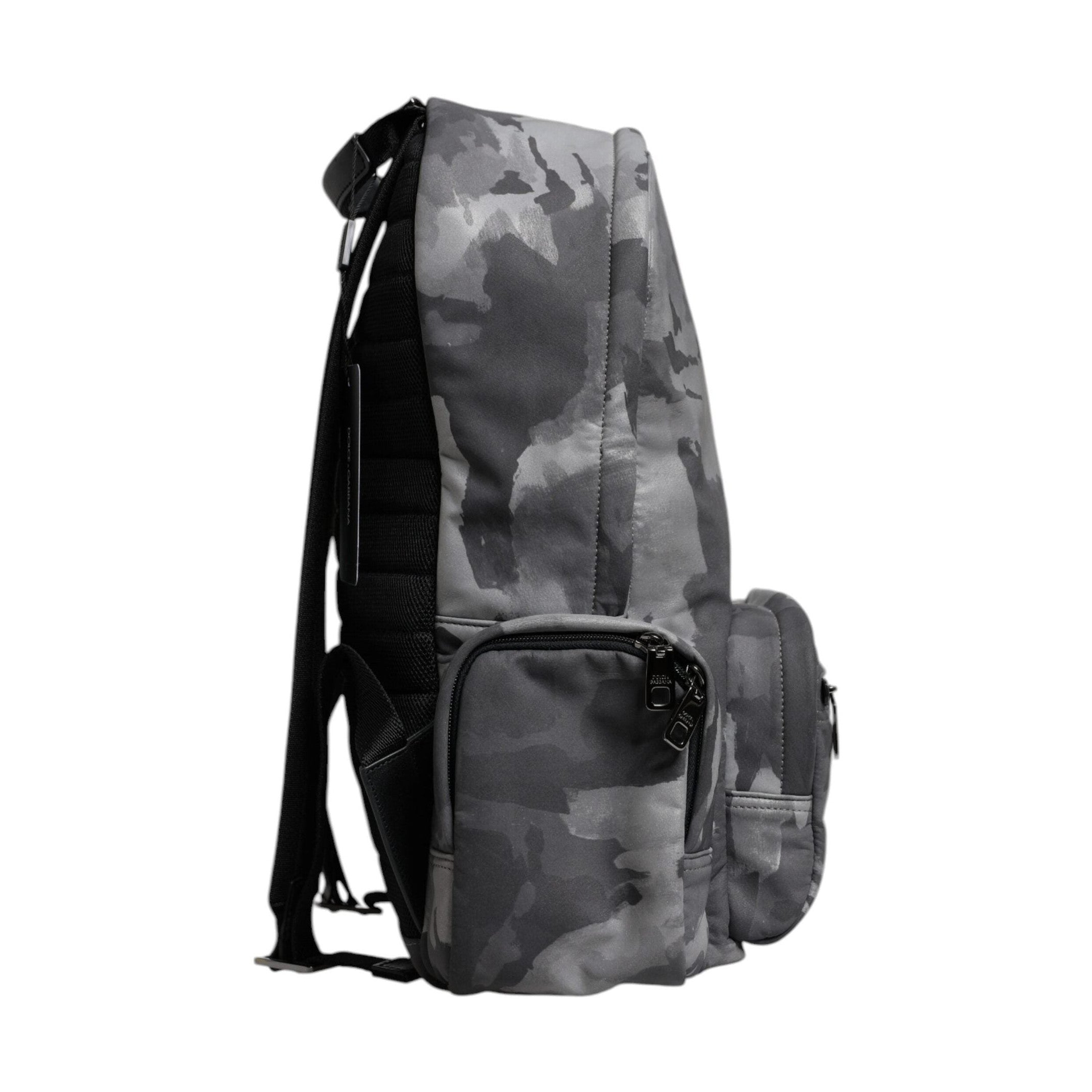Dolce & Gabbana Gray Cotton Camouflage Logo Plaque Backpack Bag