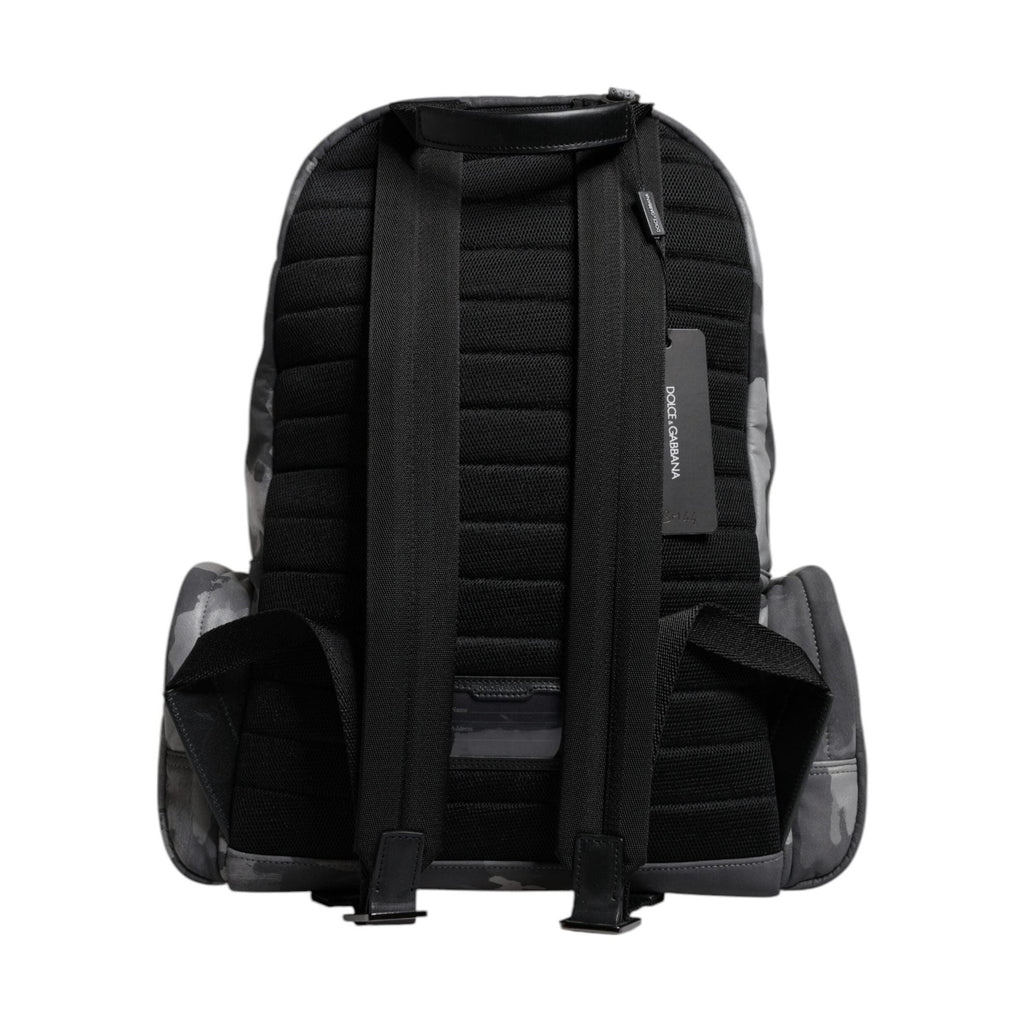Dolce & Gabbana Gray Cotton Camouflage Logo Plaque Backpack Bag