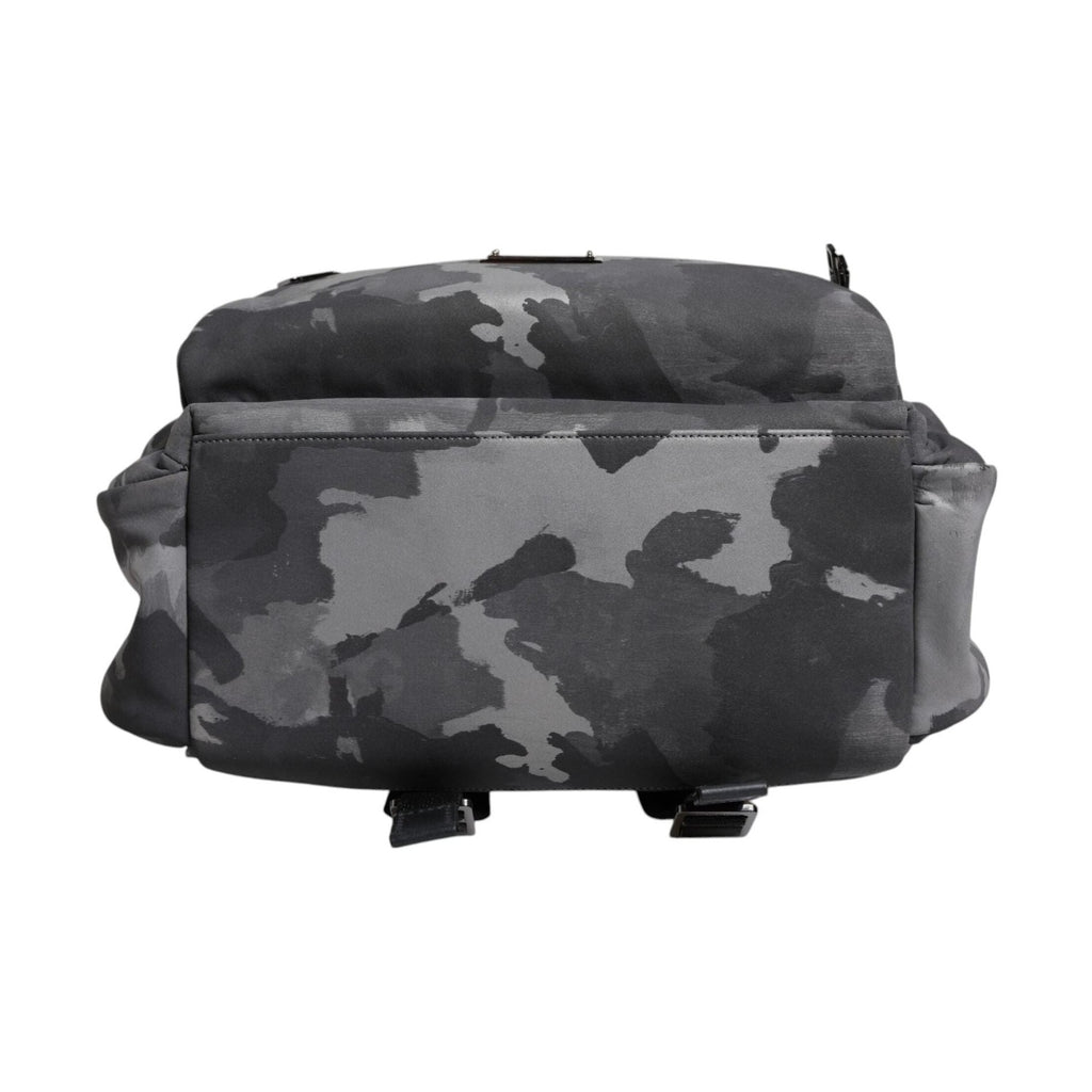 Dolce & Gabbana Gray Cotton Camouflage Logo Plaque Backpack Bag