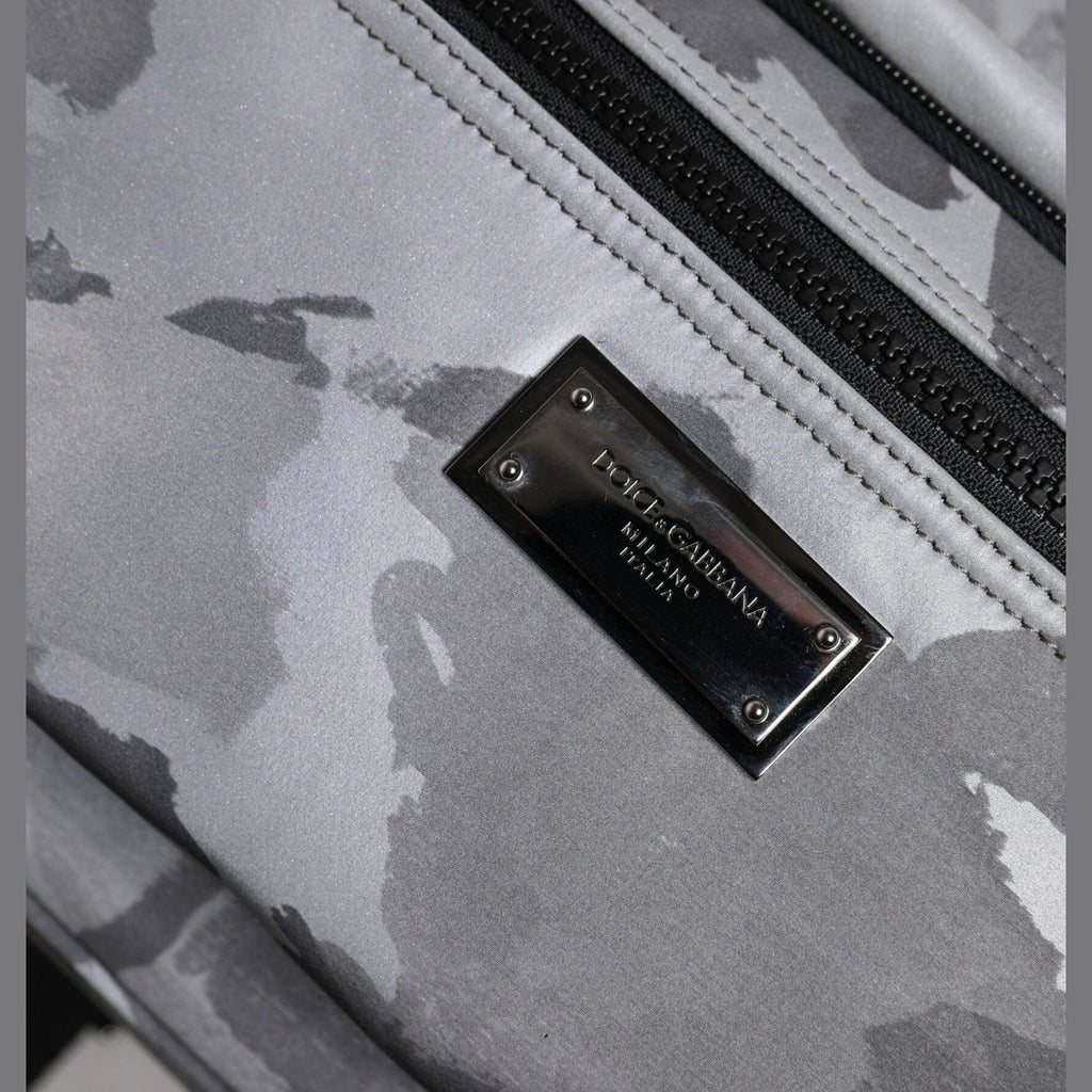 Dolce & Gabbana Gray Cotton Camouflage Logo Plaque Backpack Bag