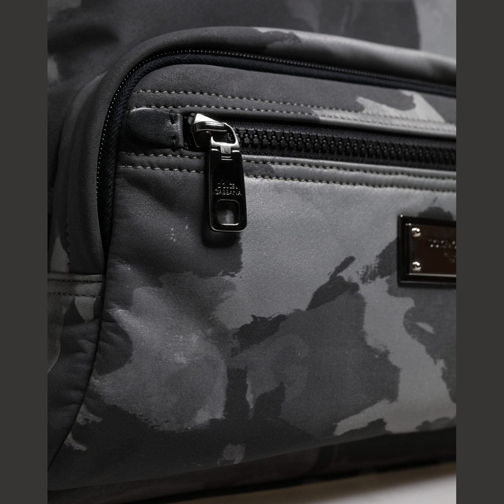 Dolce & Gabbana Gray Cotton Camouflage Logo Plaque Backpack Bag