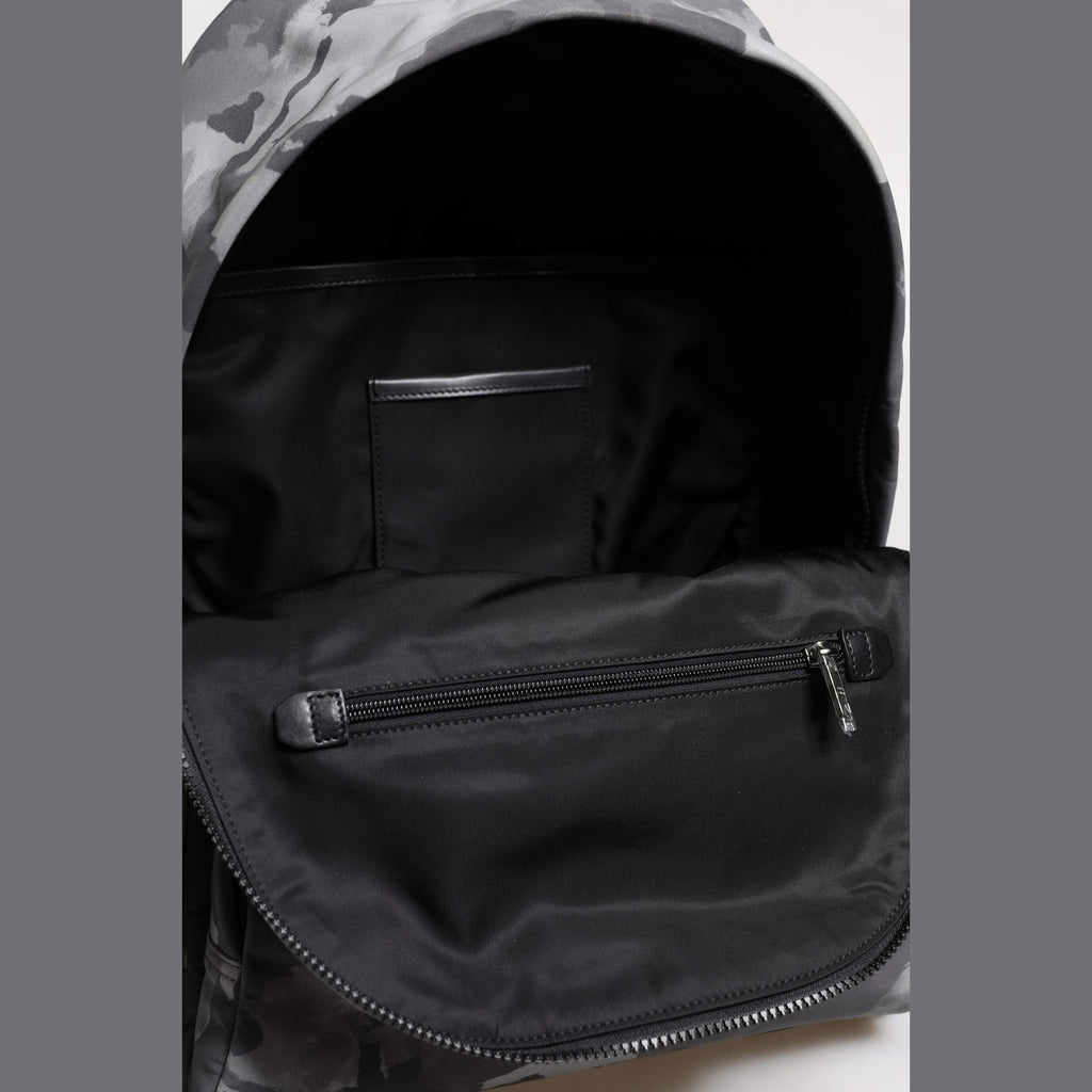 Gray Cotton Camouflage Logo Plaque Backpack Bag