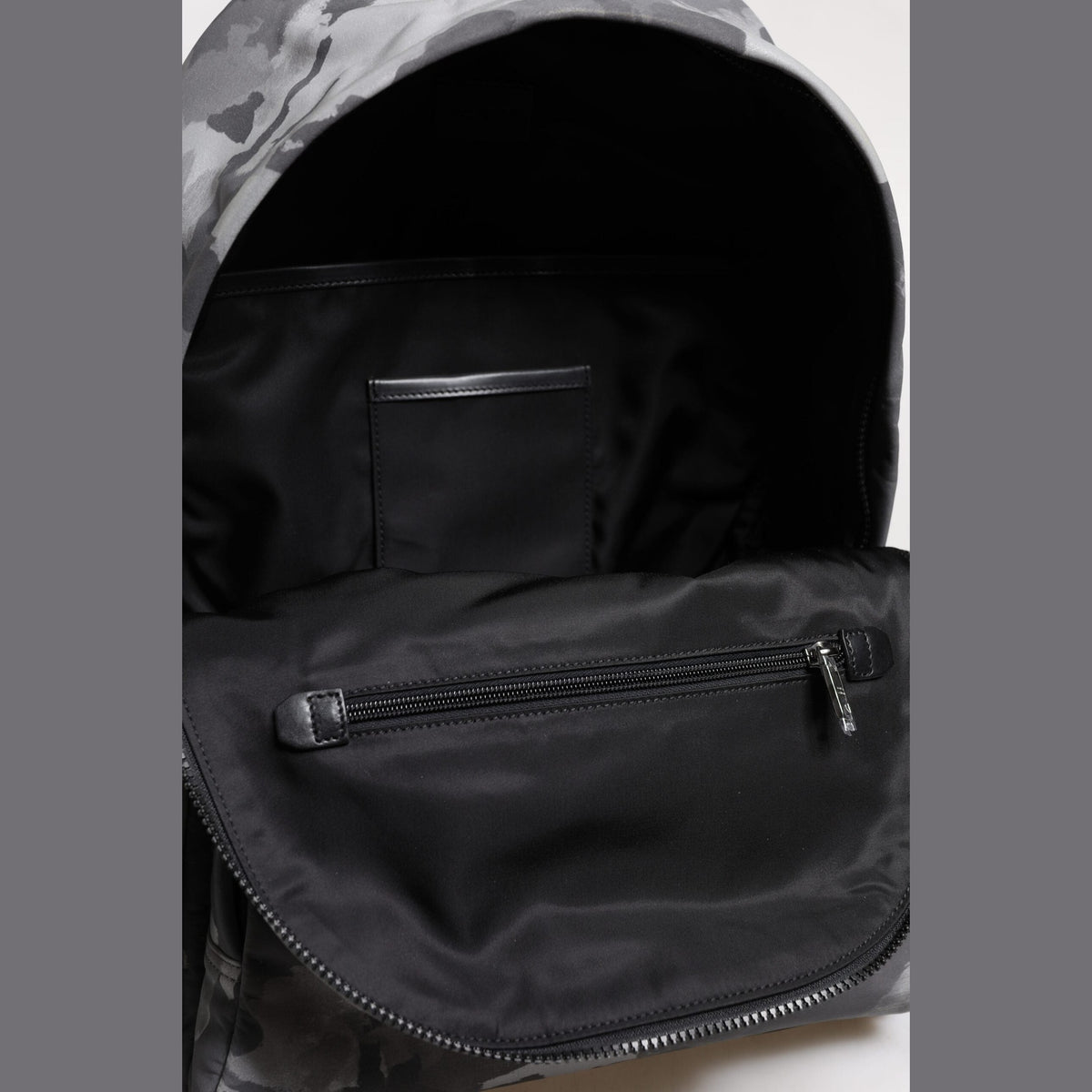 Gray Cotton Camouflage Logo Plaque Backpack Bag