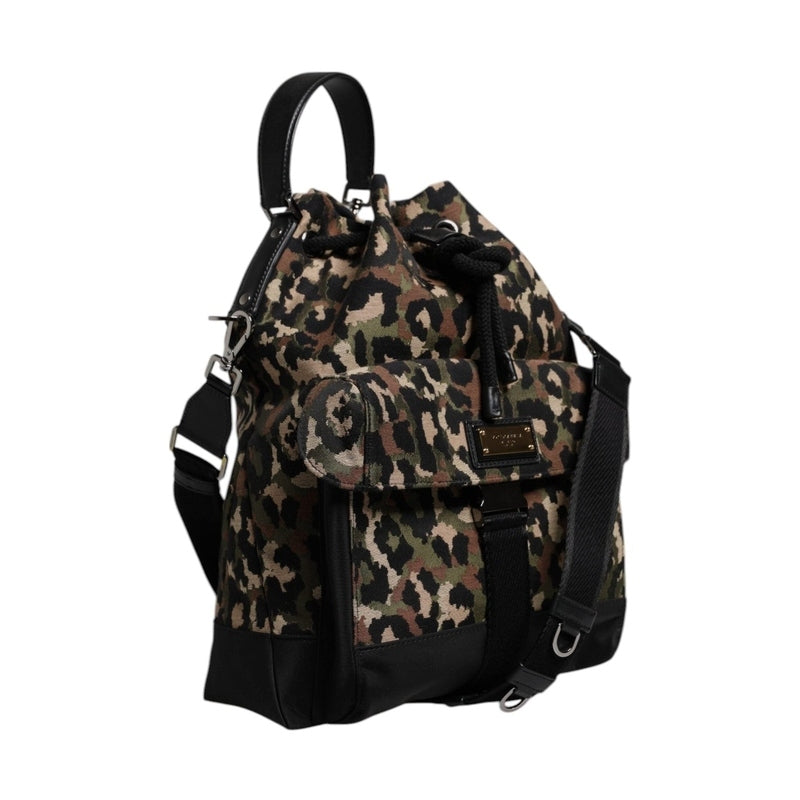 Dolce & Gabbana Multicolor Leopard Cotton Shoulder Bucket Bag