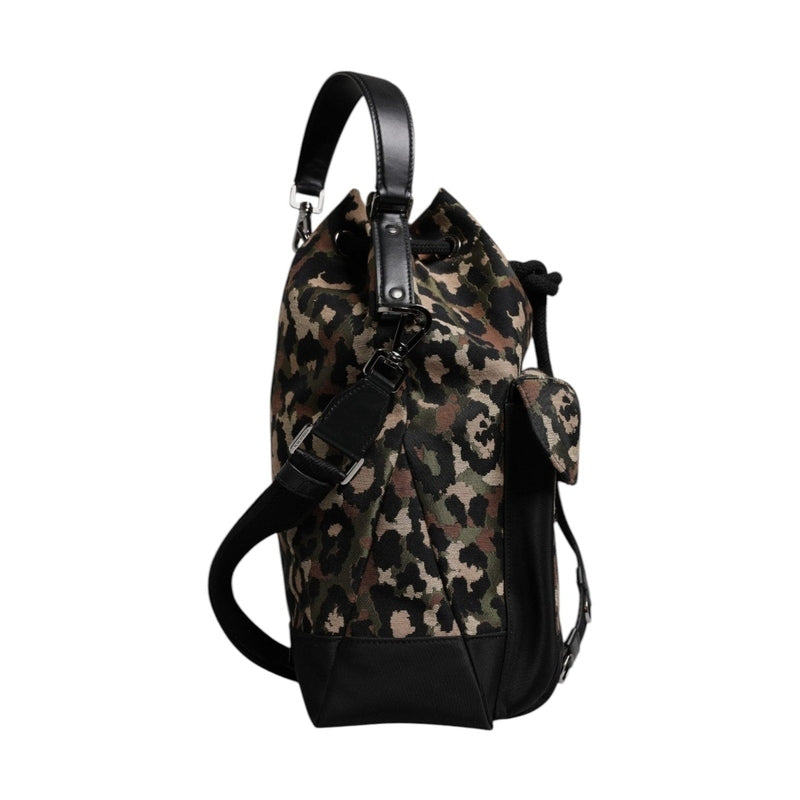 Dolce & Gabbana Multicolor Leopard Cotton Shoulder Bucket Bag