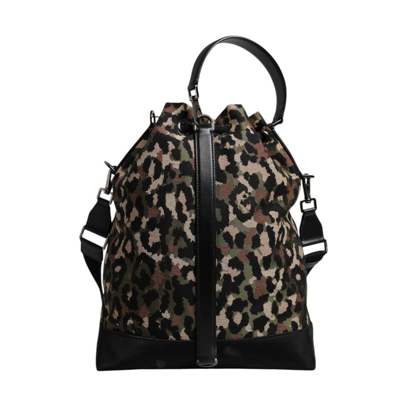 Dolce & Gabbana Multicolor Leopard Cotton Shoulder Bucket Bag