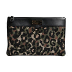 Dolce & Gabbana Multicolor Leopard Jacquard Print Logo Plaque Pouch Bag
