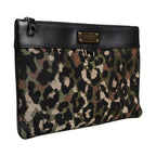 Dolce & Gabbana Multicolor Leopard Jacquard Print Logo Plaque Pouch Bag
