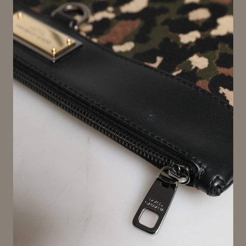 Dolce & Gabbana Multicolor Leopard Jacquard Print Logo Plaque Pouch Bag