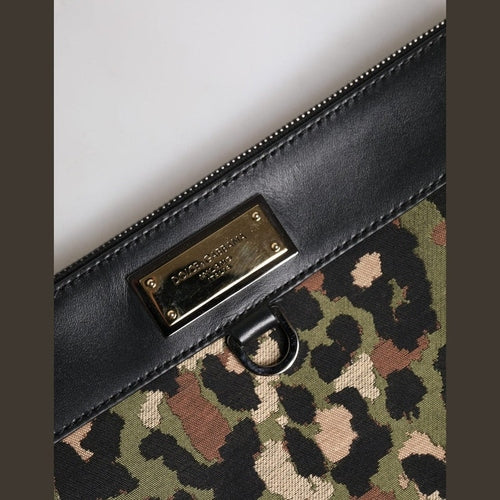 Dolce & Gabbana Multicolor Leopard Jacquard Print Logo Plaque Pouch Bag
