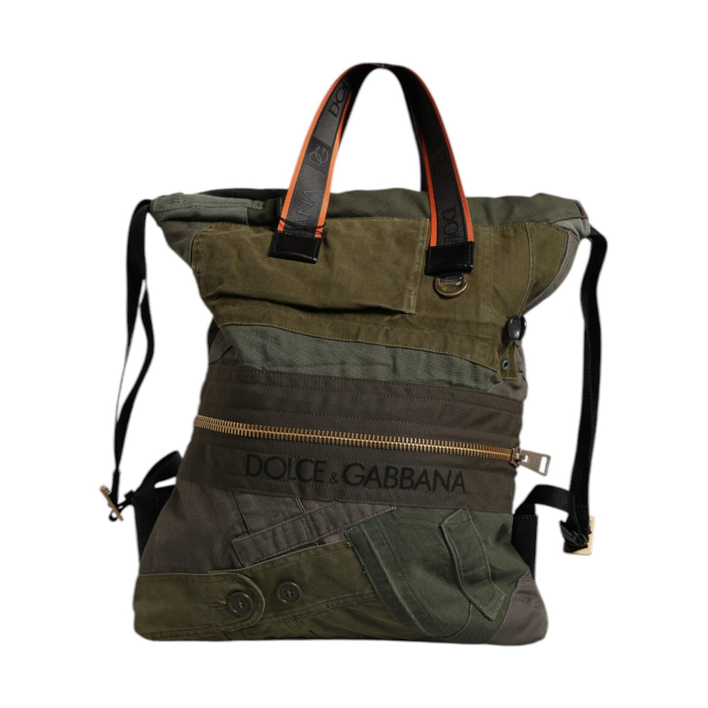 Dolce & Gabbana Military Green Patchwork Rucksack Backpack Bag