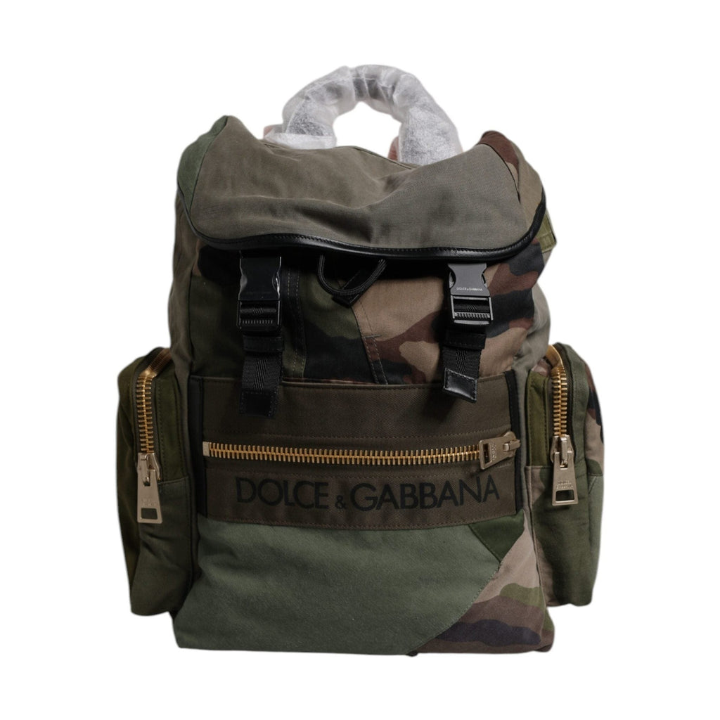 Dolce & Gabbana Military Green Patchwork Travel Backpack Bag