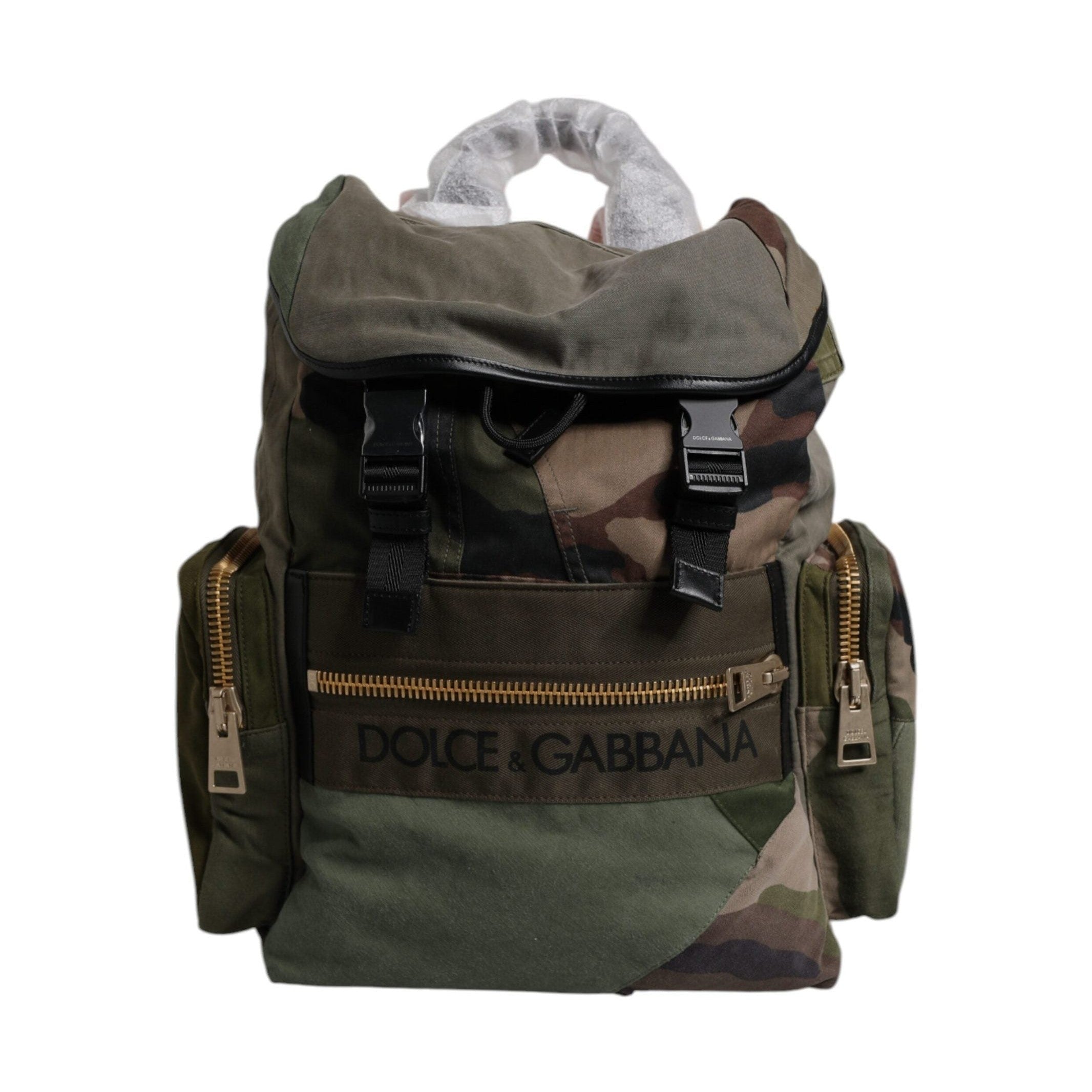 Dolce & Gabbana Military Green Patchwork Travel Backpack Bag