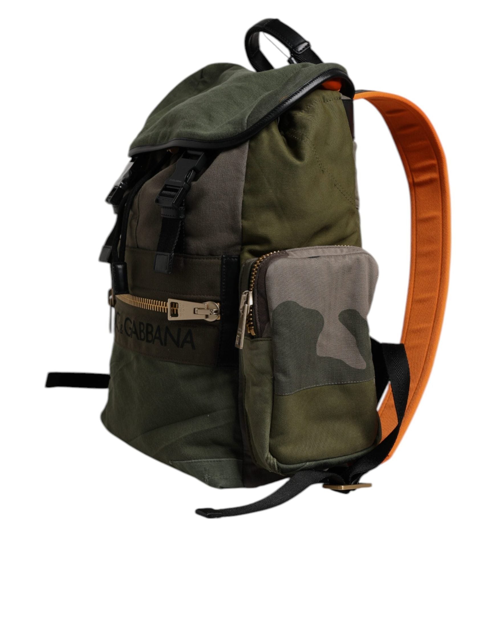Dolce & Gabbana Military Green Patchwork School Backpack Bag