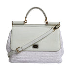 Dolce & Gabbana White Rafia Leather Top Handle Crossbody Bag