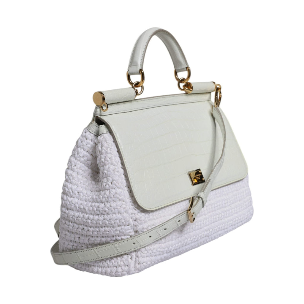 Dolce & Gabbana White Rafia Leather Top Handle Crossbody Bag