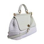 Dolce & Gabbana White Rafia Leather Top Handle Crossbody Bag
