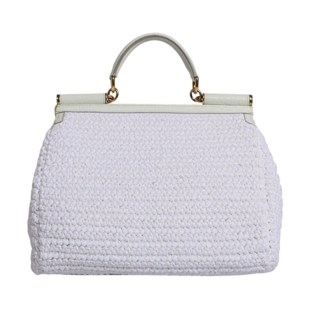 Dolce & Gabbana White Rafia Leather Top Handle Crossbody Bag