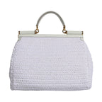 Dolce & Gabbana White Rafia Leather Top Handle Crossbody Bag