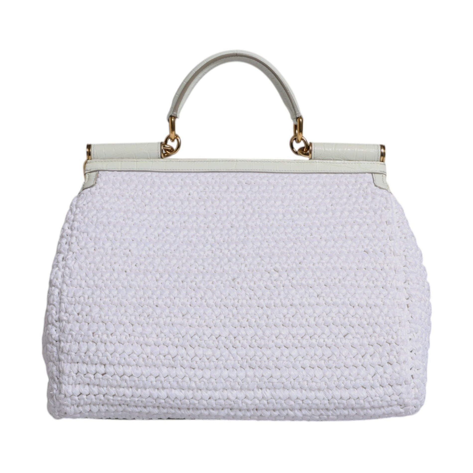 Dolce & Gabbana White Rafia Leather Top Handle Crossbody Bag