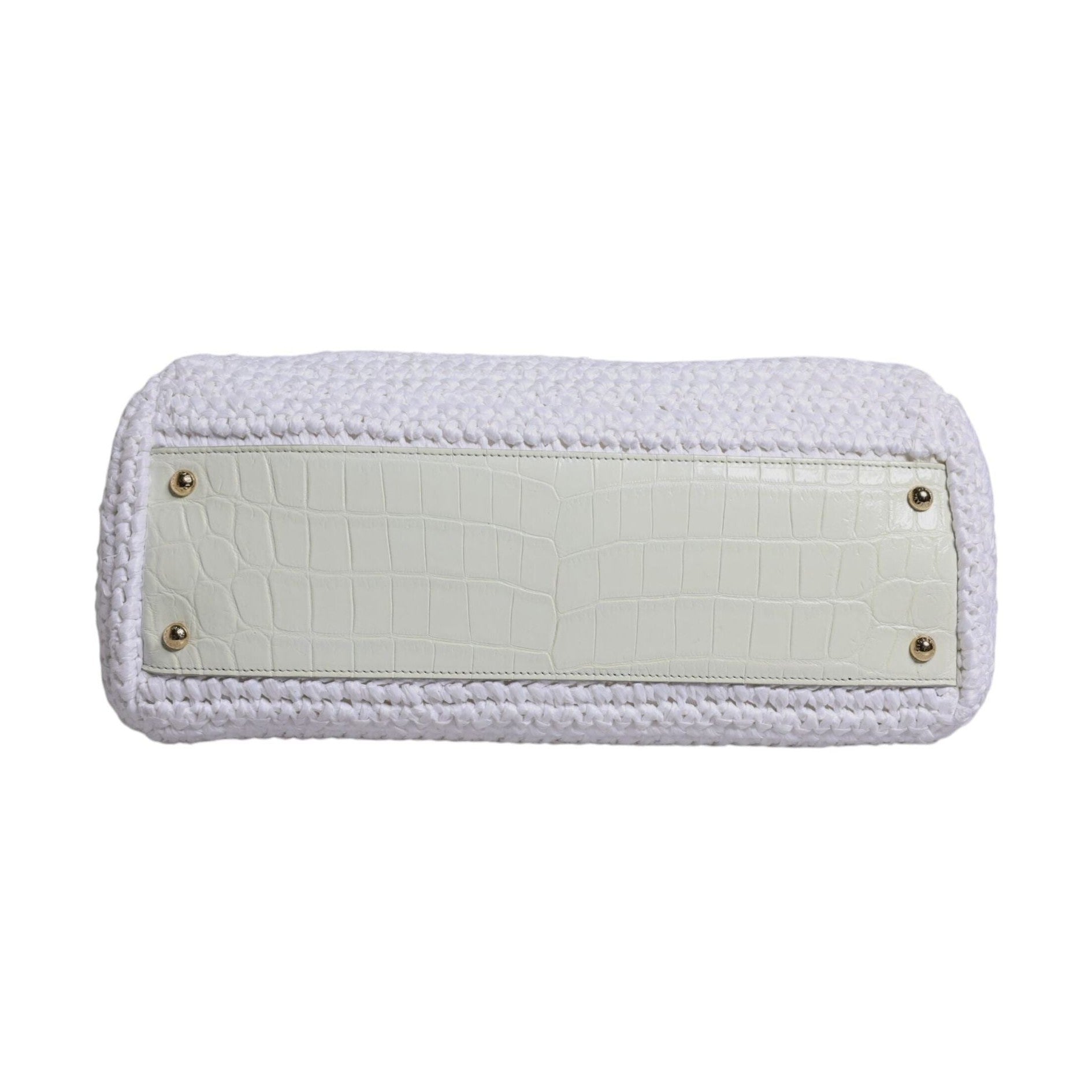 Dolce & Gabbana White Rafia Leather Top Handle Crossbody Bag