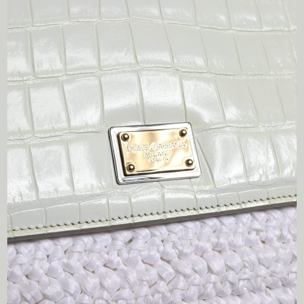 Dolce & Gabbana White Rafia Leather Top Handle Crossbody Bag