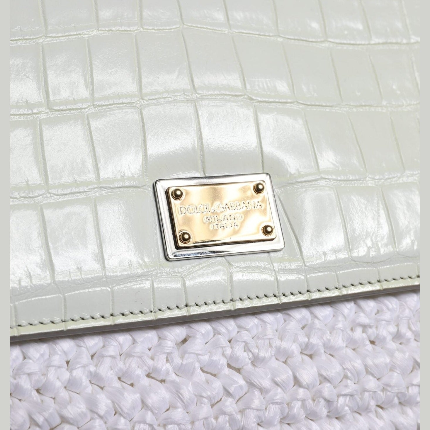 Dolce & Gabbana White Rafia Leather Top Handle Crossbody Bag