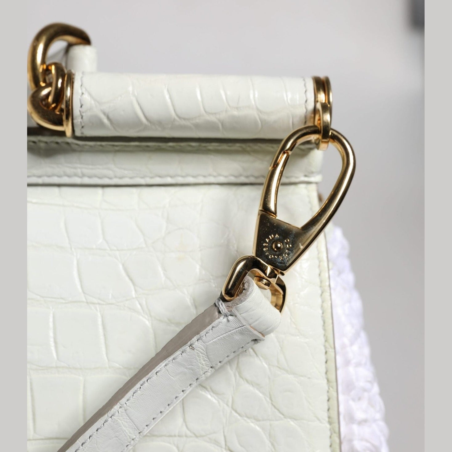 Dolce & Gabbana White Rafia Leather Top Handle Crossbody Bag