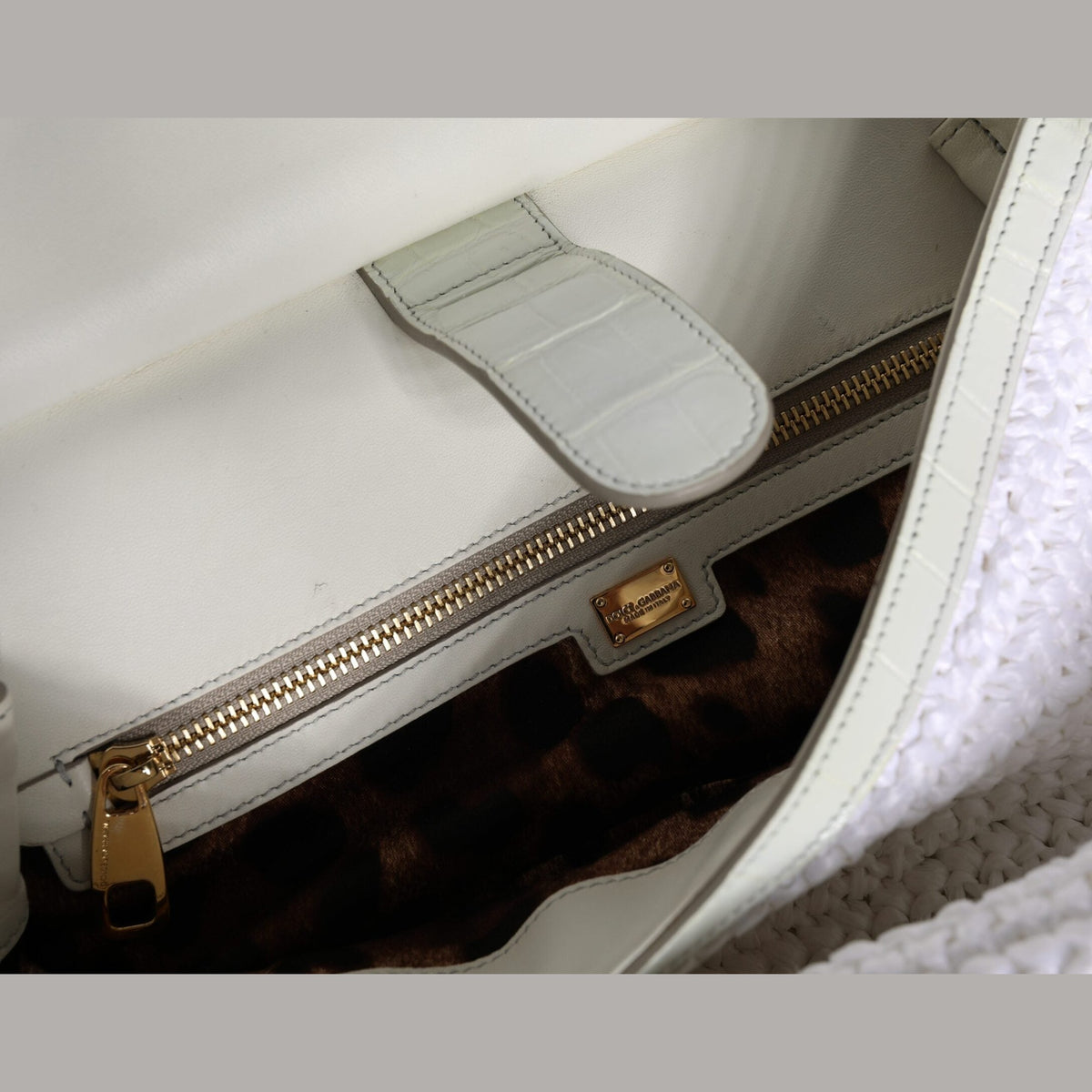 White Rafia Leather Top Handle Crossbody Bag