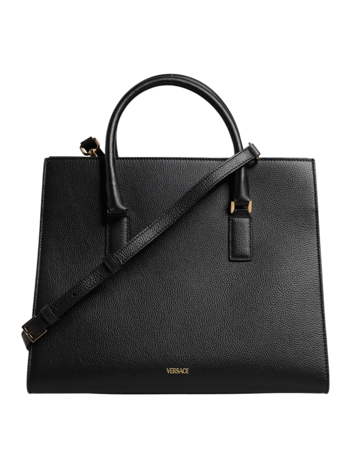 Versace Black Large Leather Top Handle Shoulder Crossbody Bag