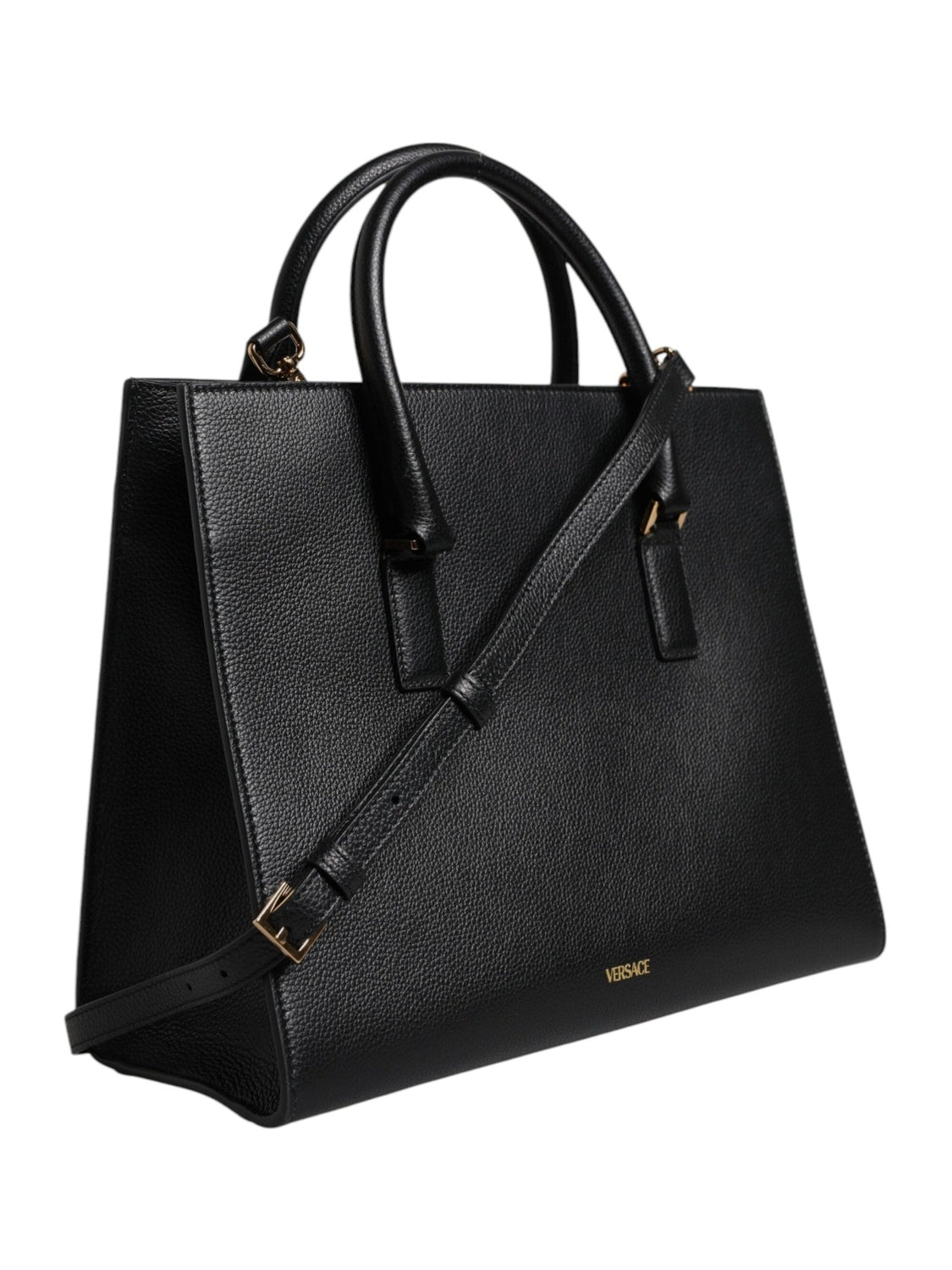 Versace Black Large Leather Top Handle Shoulder Crossbody Bag