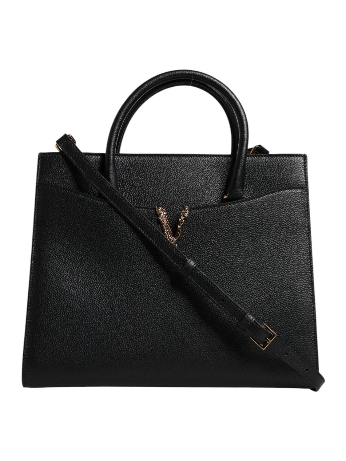 Versace Black Large Leather Top Handle Shoulder Crossbody Bag