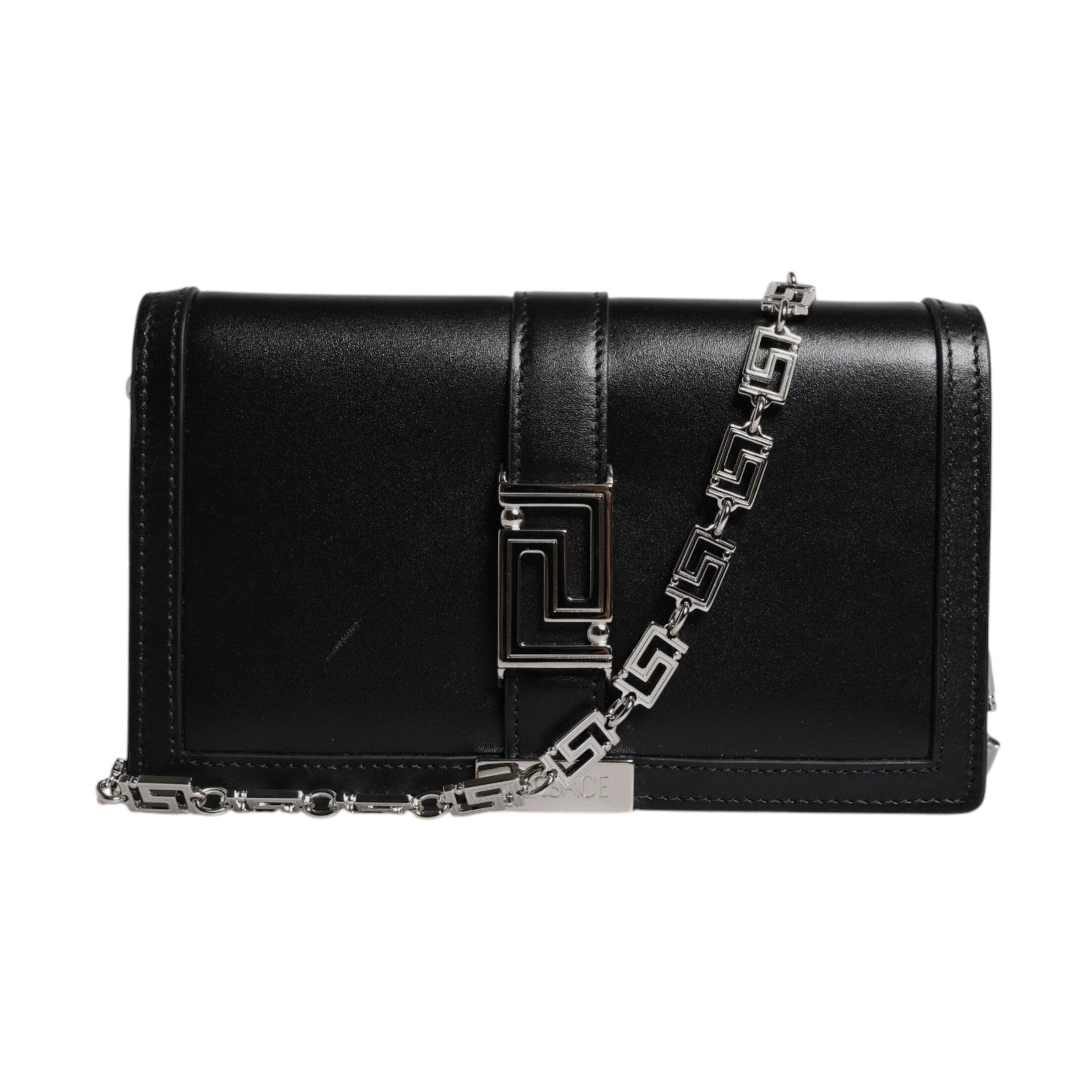Versace Black Calfskin Leather Chain Strap Shoulder Crossbody Bag