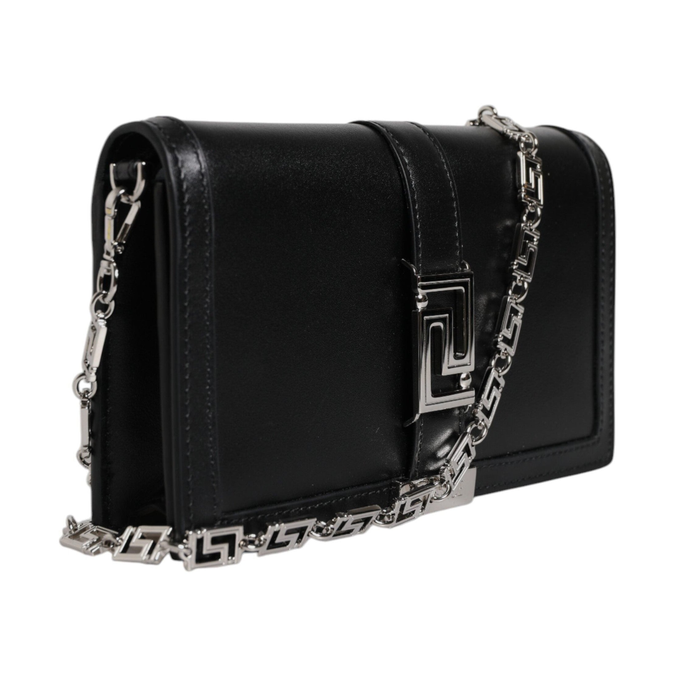Versace Black Calfskin Leather Chain Strap Shoulder Crossbody Bag