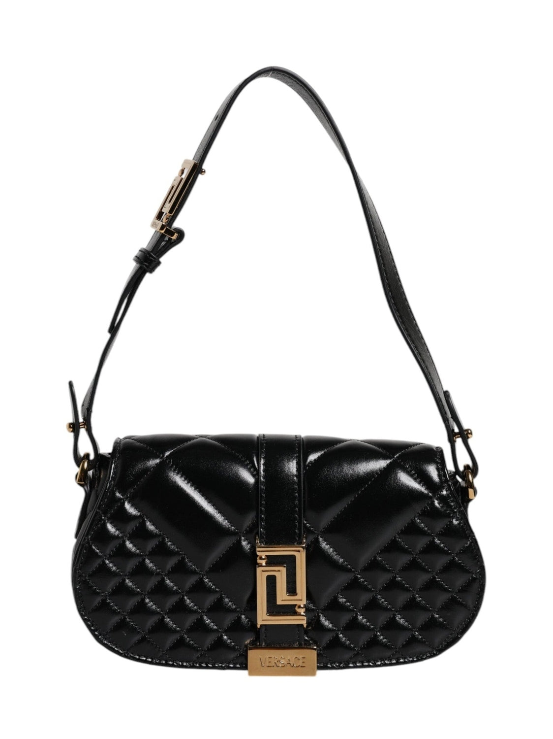 Versace Black Calf Leather Quilted Shoulder Strap Bag