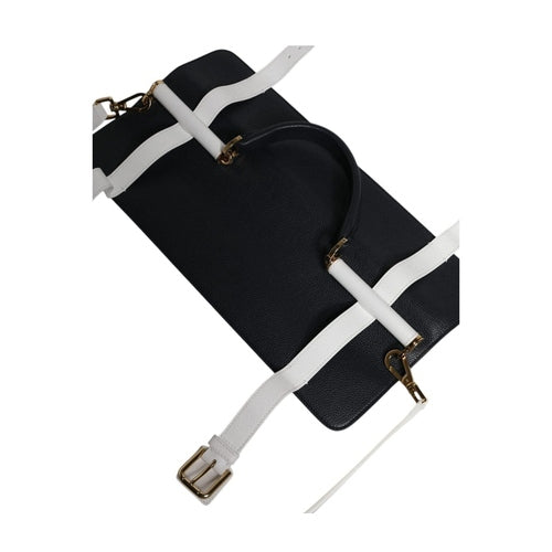 Dolce & Gabbana Blue White Calfskin Leather Crossbody Shoulder Bag