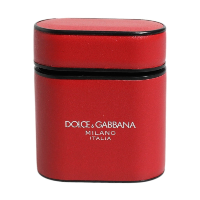 Dolce & Gabbana Red Calfskin Leather Logo Print Flip Holder Airpods Case