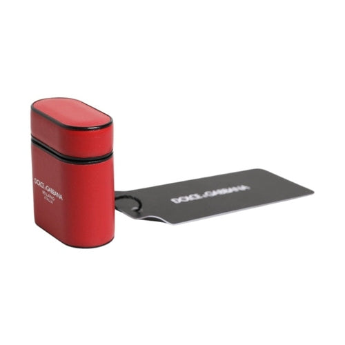 Dolce & Gabbana Red Calfskin Leather Logo Print Flip Holder Airpods Case
