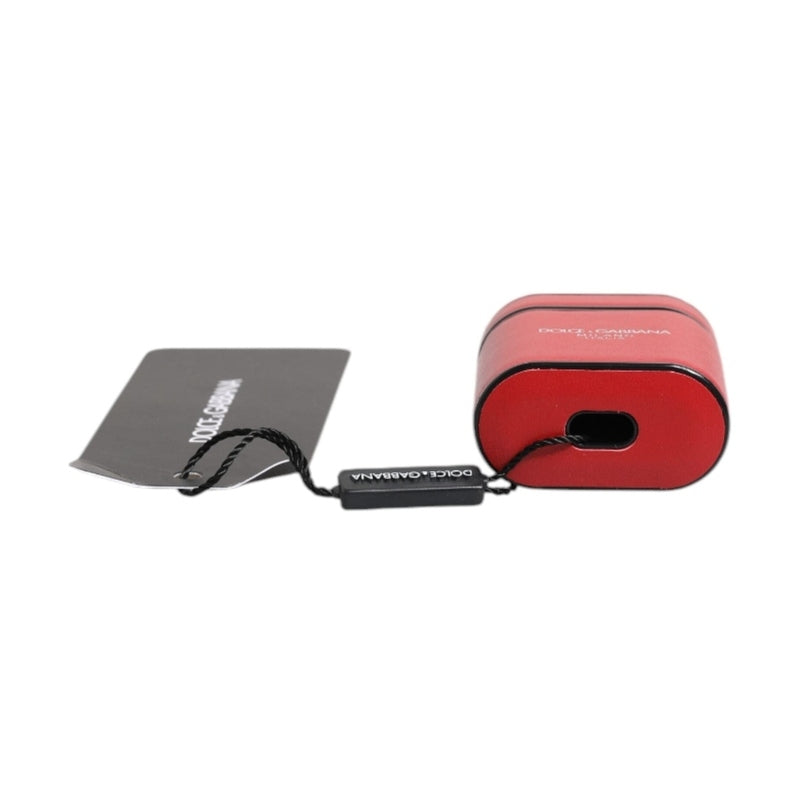 Dolce & Gabbana Red Calfskin Leather Logo Print Flip Holder Airpods Case