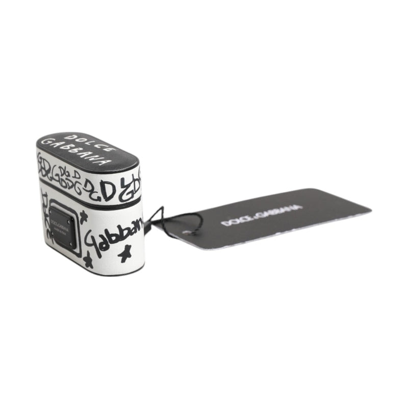 Dolce & Gabbana Black White Leather Scribble Embossed Logo Airpods Case