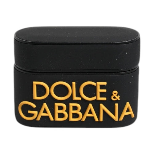 Dolce & Gabbana Black Yellow Silicone Embossed Logo Airpods Case