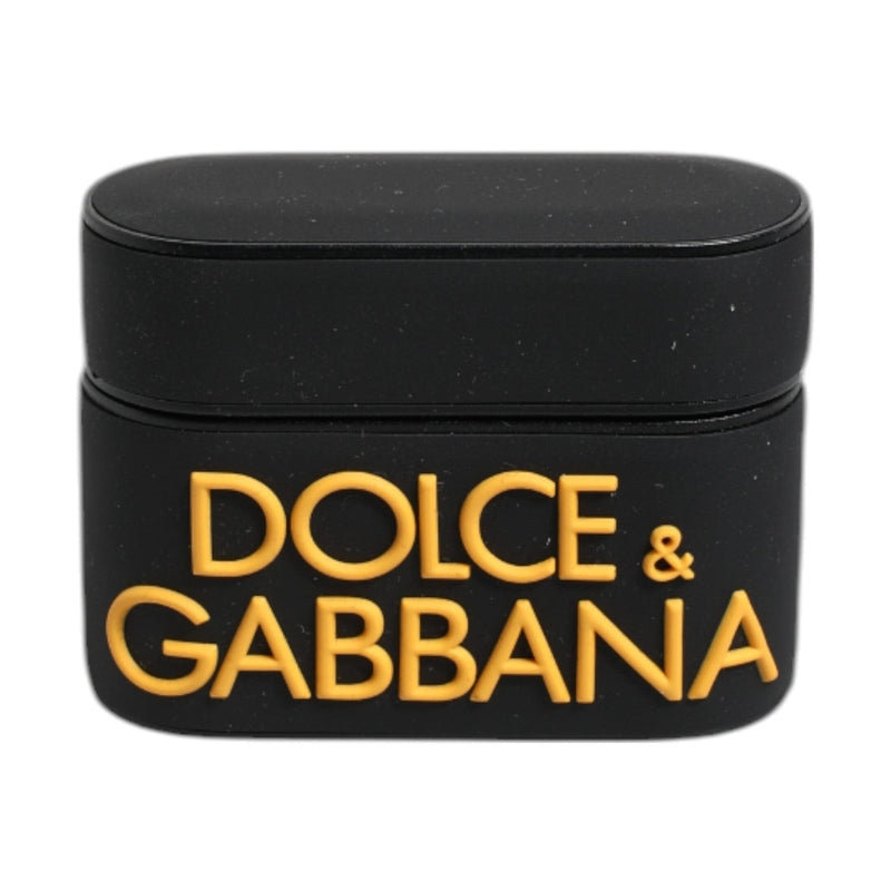 Dolce & Gabbana Black Yellow Silicone Embossed Logo Airpods Case