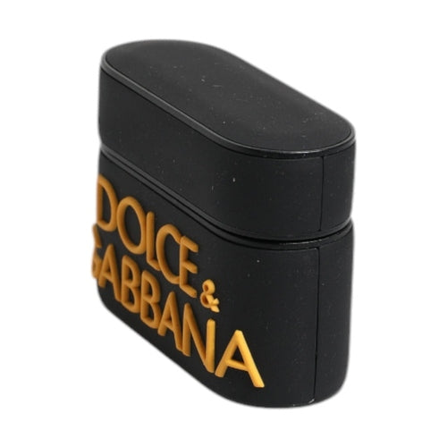 Dolce & Gabbana Black Yellow Silicone Embossed Logo Airpods Case