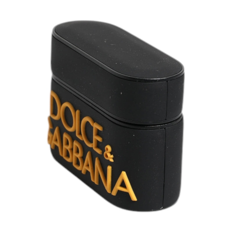 Dolce & Gabbana Black Yellow Silicone Embossed Logo Airpods Case