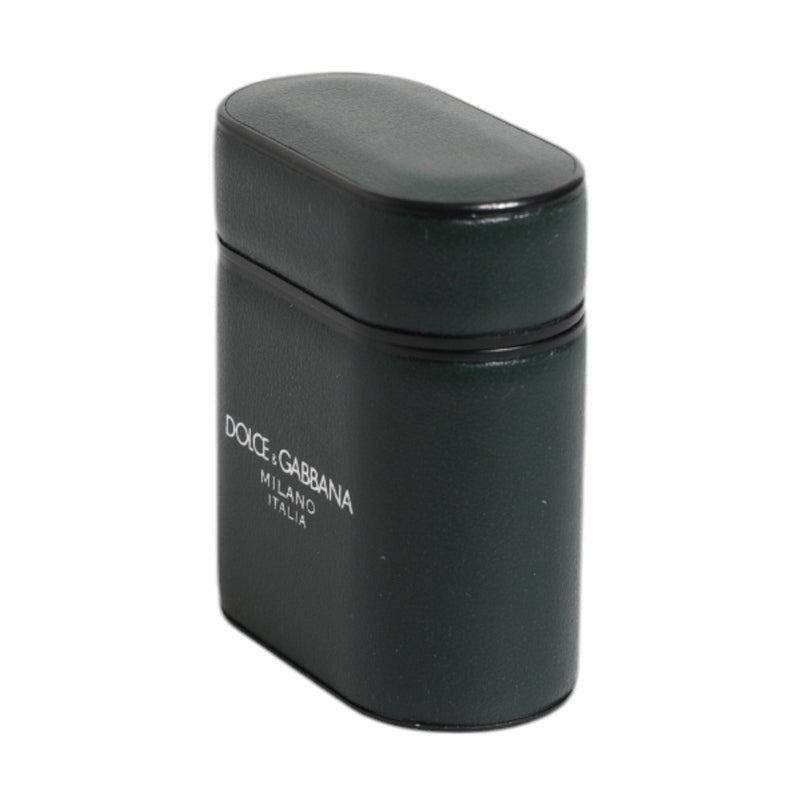 Dolce & Gabbana Green Calfskin Leather Logo Print Flip Holder Airpods Case