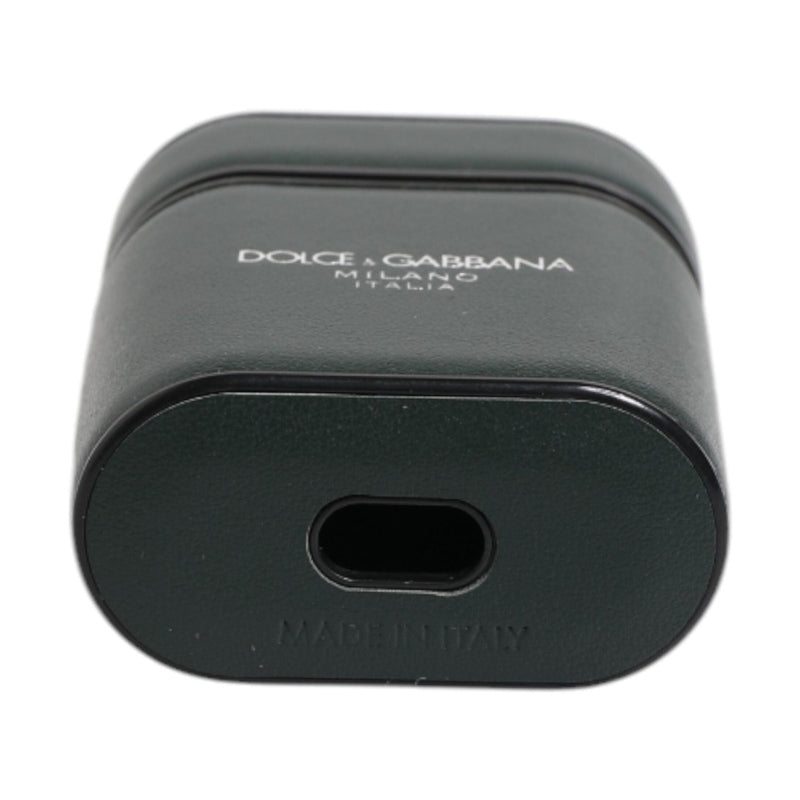 Dolce & Gabbana Green Calfskin Leather Logo Print Flip Holder Airpods Case