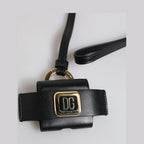 Dolce & Gabbana Black Leather Strap Gold Metal Logo Plaque Airpods Case