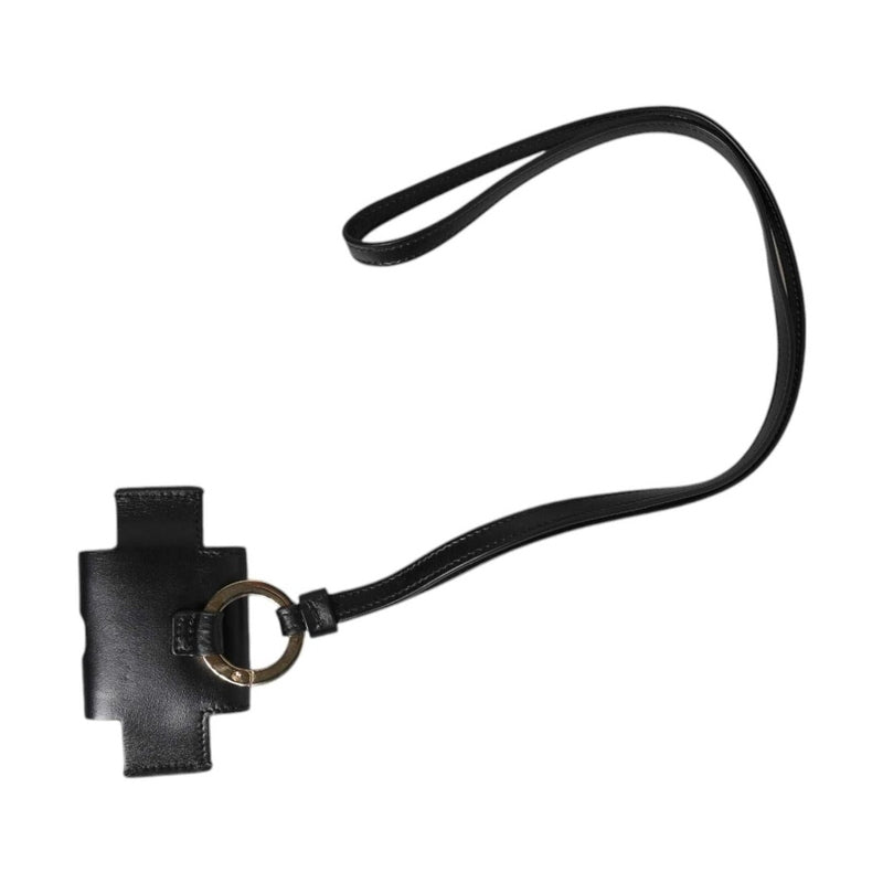 Dolce & Gabbana Black Leather Strap Gold Metal Logo Plaque Airpods Case