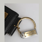 Dolce & Gabbana Black Leather Strap Gold Metal Logo Plaque Airpods Case